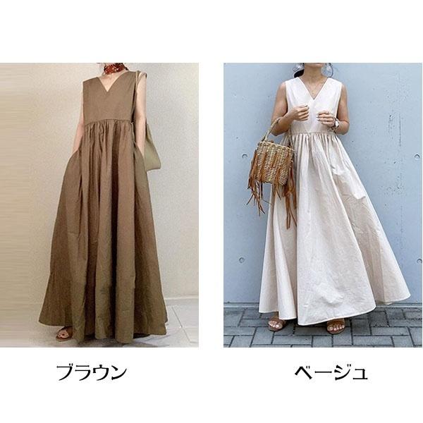 超ロングワンピース ノースリーブ Vネック Aライン 夏 ワンピース