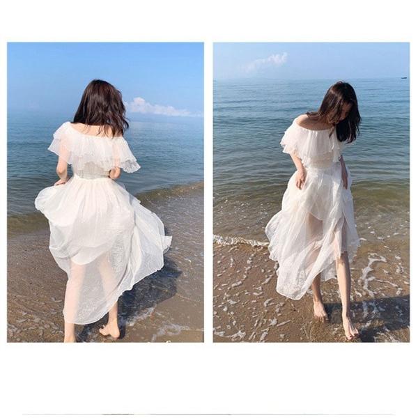 白ワンピース 大人可愛い 夏 フリル ロング丈 夏ワンピ 4WAY