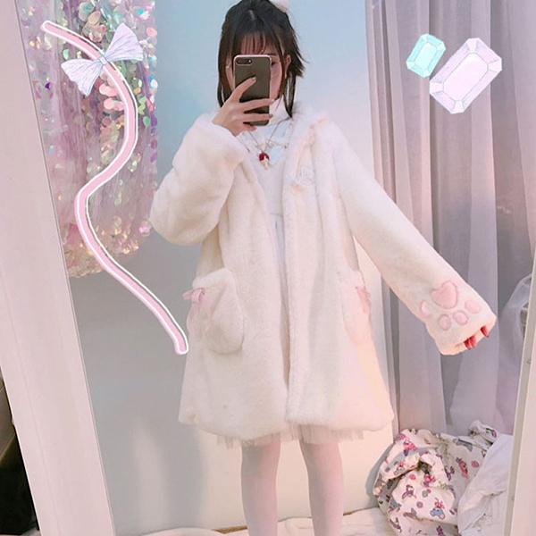 もふもふコート パーカー 猫耳 ネコ耳 ホワイト ふわふわ もこもこ かわいい 長袖 フード付き ジャケット アウター オーバーサイズ Df169y6 フルグレース 通販 Yahoo ショッピング