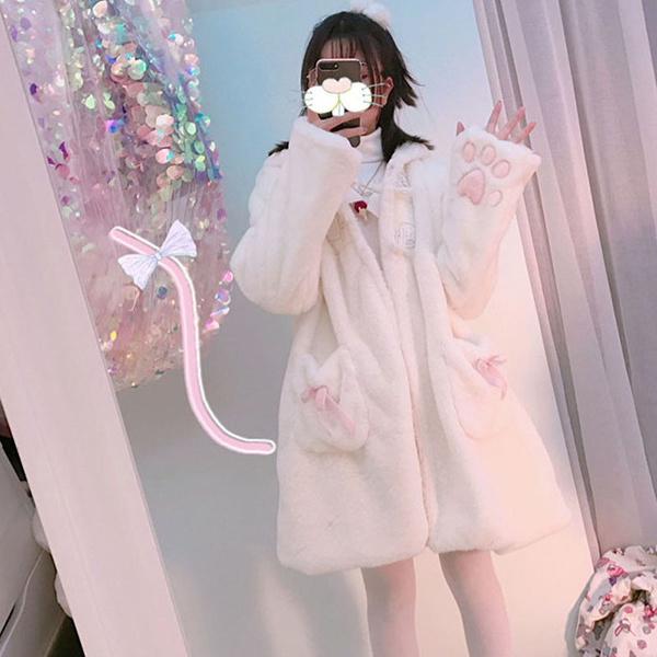 もふもふコート パーカー 猫耳 ネコ耳 ホワイト ふわふわ もこもこ かわいい 長袖 フード付き ジャケット アウター オーバーサイズ Df169y6 フルグレース 通販 Yahoo ショッピング