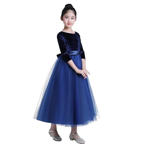ピアノ発表会 ドレス ロング丈 ファスナー 子供ドレス ワンピース 冬