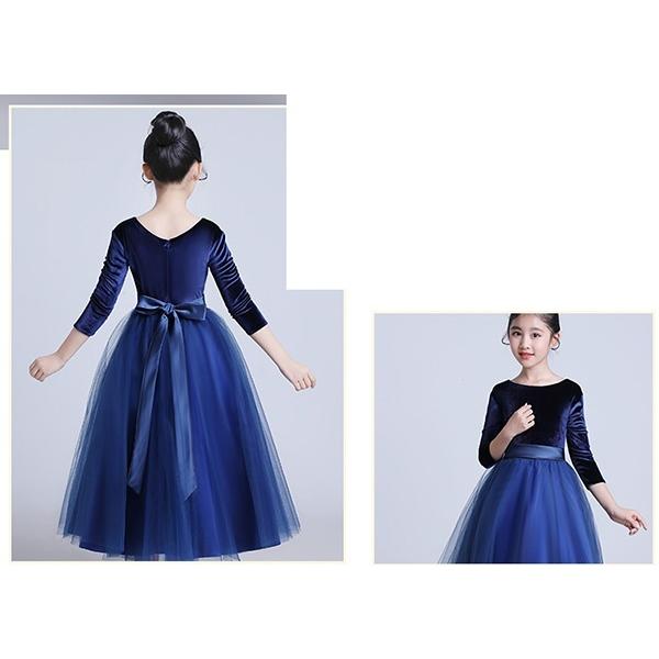 ピアノ発表会 ドレス ロング丈 ファスナー 子供ドレス ワンピース 冬