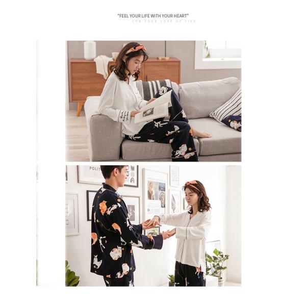 パジャマ 男女兼用 男女ペアセット ルームウェア 上下セット 猫柄 コットン 結婚祝い メンズ 結婚祝い レディース ペアパジャ 長袖 カップル お揃い 結婚祝い コットン Dh019w7 フルグレース