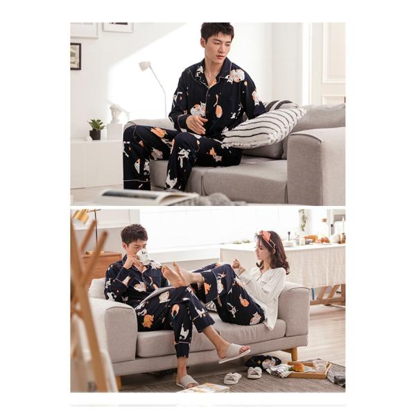パジャマ 男女兼用 男女ペアセット ルームウェア 上下セット 猫柄 コットン 結婚祝い メンズ 結婚祝い レディース ペアパジャ 長袖 カップル お揃い 結婚祝い コットン Dh019w7 フルグレース