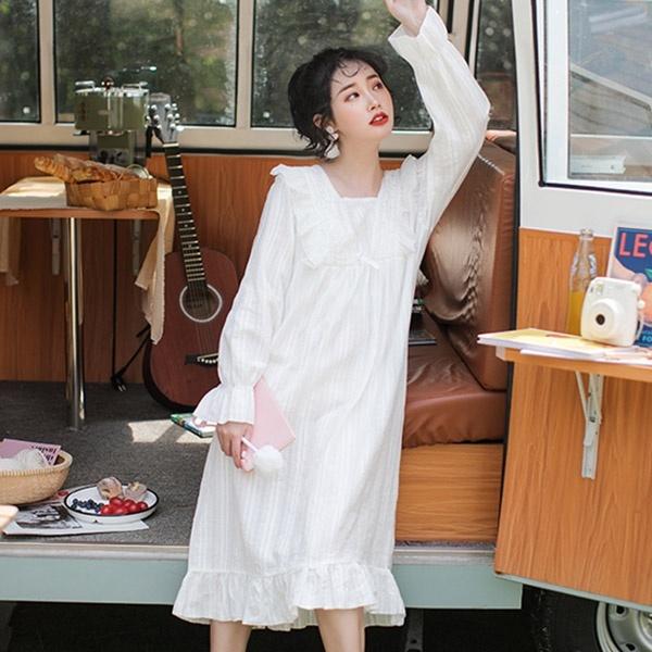 カタログギフトも 長袖 レディースファッション 春秋 ルームウェア ワンピース 寝間着 部屋着 パジャマ お姫様 日常可 ホワイト おしゃれ 大きいサイズ ワンピース サイズ M Www We Job Com