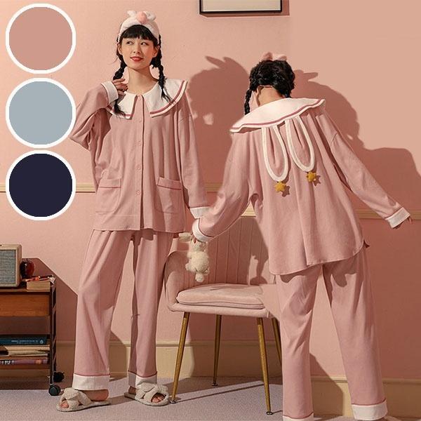 うさぎ耳 パジャマ ルームウェア レディース 上下セット 春 夏 秋 冬 部屋着 韓国 誕生日 プレゼント ピンク ブルー ネイビー M L Xl Dh158f4 フルグレース 通販 Yahoo ショッピング