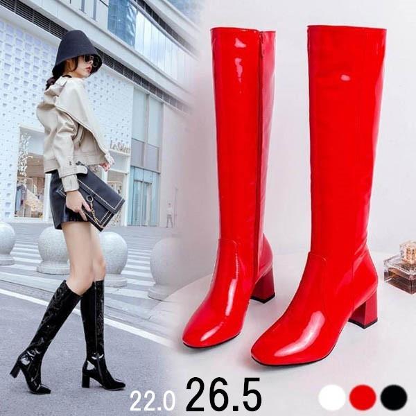 ロングブーツ ヒール6cm ファスナー 美脚 カジュアル レディース