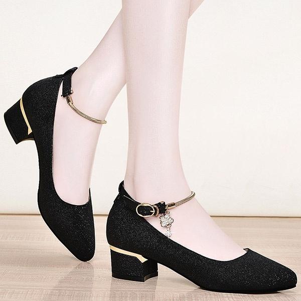 パンプス キラキラ ヒール4cm 太いヒール ハイヒール ストラップ