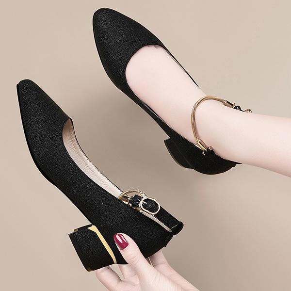 パンプス キラキラ ヒール4cm 太いヒール ハイヒール ストラップ