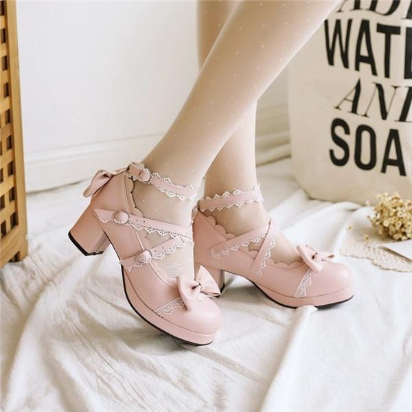 パンプス 靴 レディース シューズ リボン付きパンプス 太いヒール