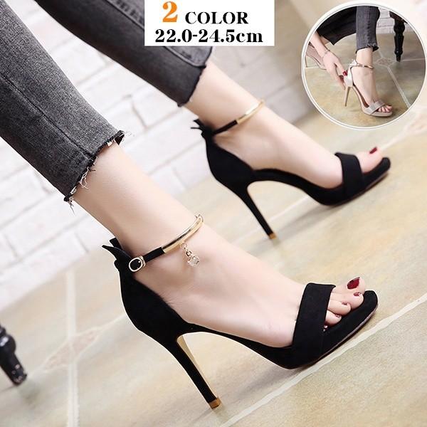 サンダル レディース ヒール ストラップ ハイヒール サンダル アンクルベルト ベルト付き ヒール10cm ゴールド ブラック 黒 アンクルストラップ オープントゥ Di5s1 フルグレース 通販 Yahoo ショッピング