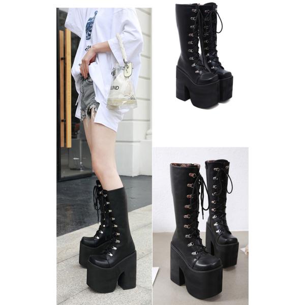 【美品】厚底ブーツ 20センチヒール コスプレ 編み上げブーツ 超厚底　黒 美品】厚底ブーツ 20センチヒール コスプレ 編み上げブーツ 超