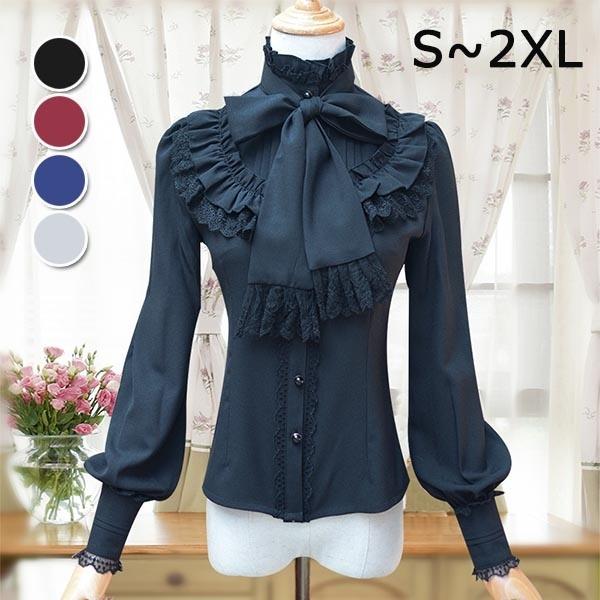 ロリータ ブラウス ゴスロリ シャツ ゴシック 貴族風 白 黒 赤 紺