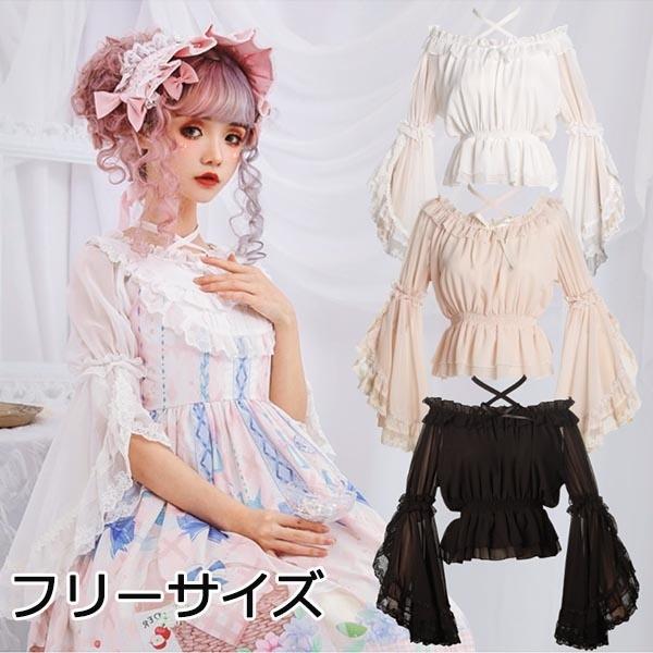 ロリータ ブラウス ゴスロリ シフォン 夏 シャツ 貴族風 オフホワイト 