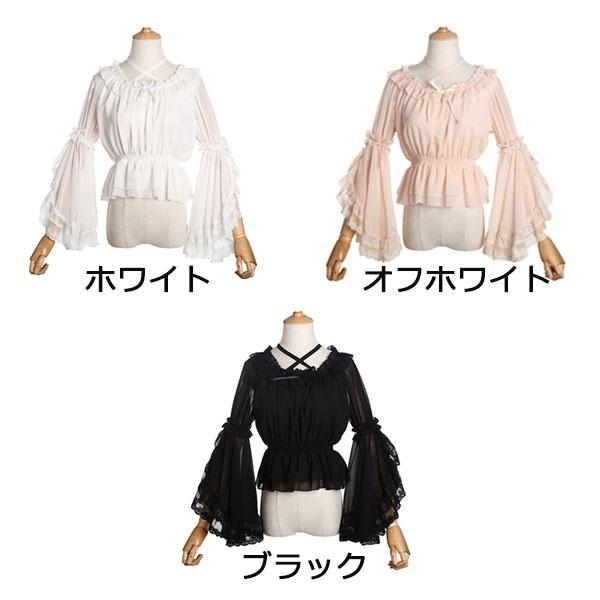 ロリータ ブラウス ゴスロリ シフォン 夏 シャツ 貴族風 オフホワイト ブラック かわいい 学園祭 文化祭 パーティー 演奏会 フリーサイズ ロリータ ブラウス ゴスロリ シフォン 夏 シャツ 貴族風 オフ