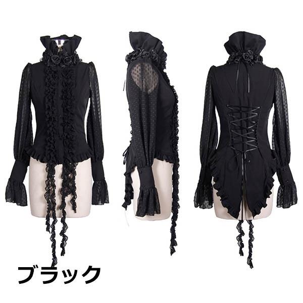 ハイネック 編み上げ レースアップ カットソー ホワイト ブラック ロリィタ