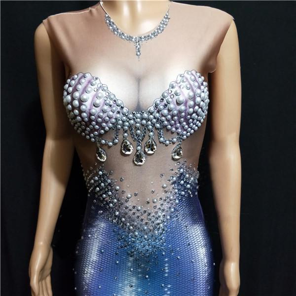 ラインストーンダンスドレス 歌手ステージダンスラインストーン