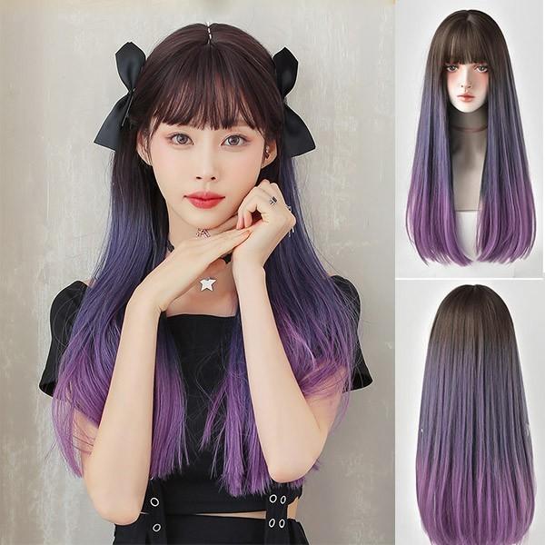 ウィッグ パープル ロングウィッグ レディース フルウィッグ