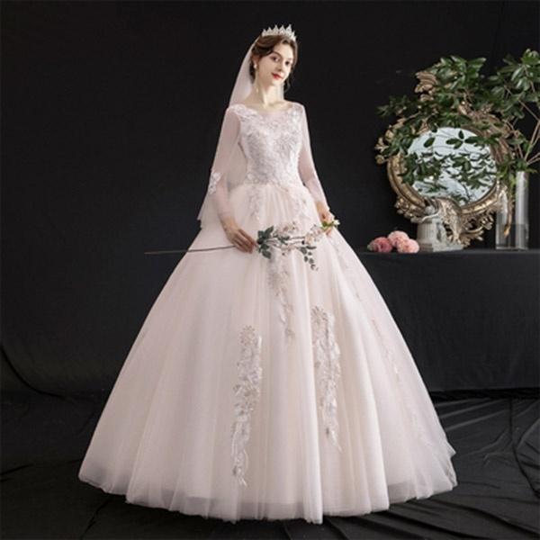 花嫁 ウェディングドレス Aライン アンブレラスリーブ ラウンドネック