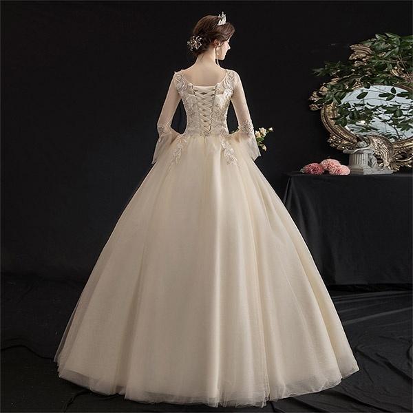 花嫁 ウェディングドレス Aライン アンブレラスリーブ ラウンドネック
