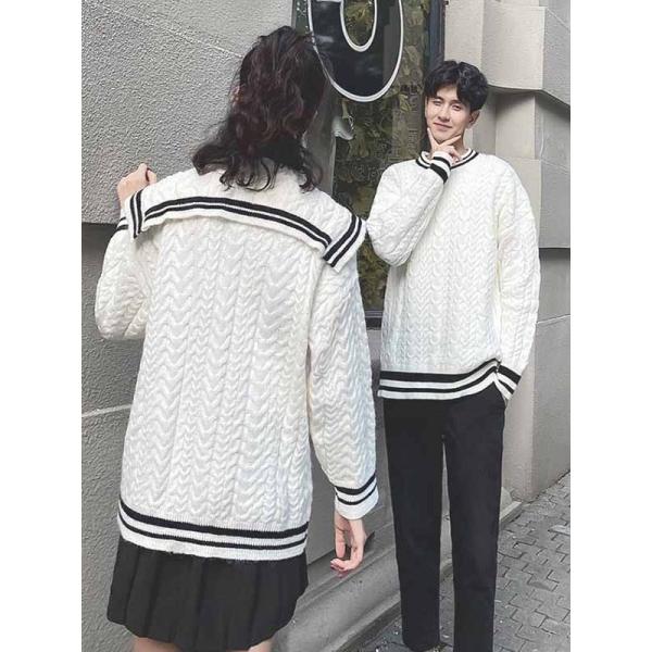トップス メンズ レディース セーター ニット セーラー襟 ペアルック