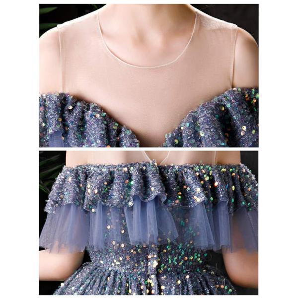 キッズドレス ピアノ 発表会 オフショルダー 透け感 肌見せ フリル