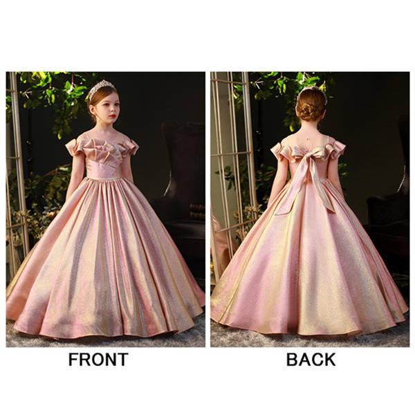キッズドレス ピアノ 発表会 袖あり オフショルダー ピンク 透け感
