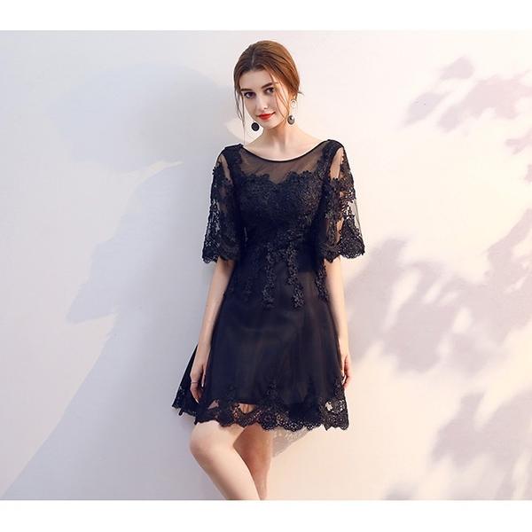 パーティードレス ショート丈 シアー感 結婚式 演奏会 五分袖 透け感