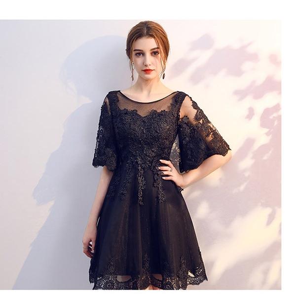 パーティードレス ショート丈 シアー感 結婚式 演奏会 五分袖 透け感