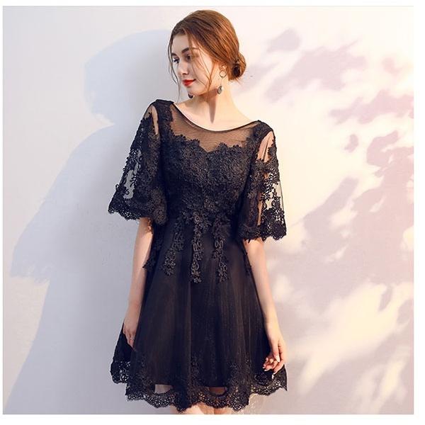 パーティードレス ショート丈 シアー感 結婚式 演奏会 五分袖 透け感