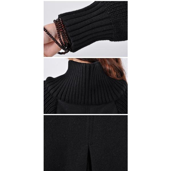 美品 ann吉 あんきち ハイネック ボア切替 ウールフレアコート ゆったり コート レディース フレアコート 秋 冬 Aライン ニット ジャケット