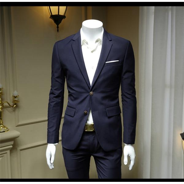 メンズスーツ スリム スリーピース 2ピーススーツ 人気 おすすめ ネイビー ビジネススーツ Suit フォーマルスーツ 成人式 セットアップ 結婚式 紳士服