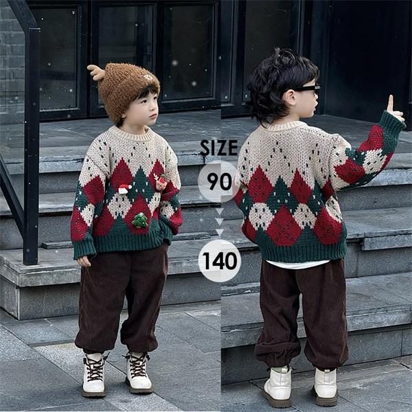 【クリスマス/お正月】男女兼用 ベビー 子供 赤色 ニットセーター 90-140cm 秋冬 新作 キッズ 幼児 お揃い 防寒 ベビー服 こども かわいい お祝い用 初着