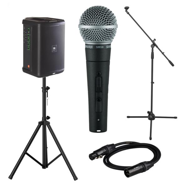 JBL  EON ONE Compact-Y3 ＋Shure SM58SE ＋スタンド PAセット 充電式 ポータブルPAシステム PAスピーカー ハンドマイク バッテリー式 国内正規品