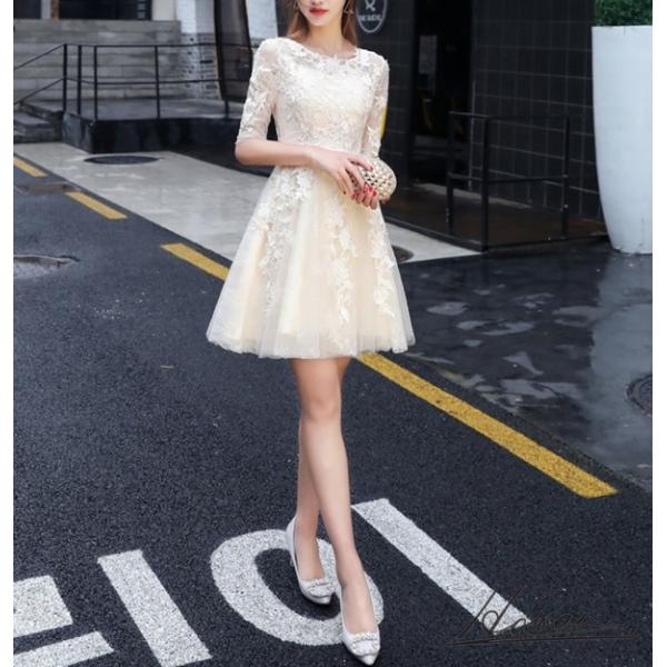 パーティードレス ミニ丈 五分袖 花柄 刺繍 Aライン 白 レース ワンピース ドレス ワンピ 結婚式 二次会 お取り寄せ Buyee Buyee 日本の通販商品 オークションの代理入札 代理購入