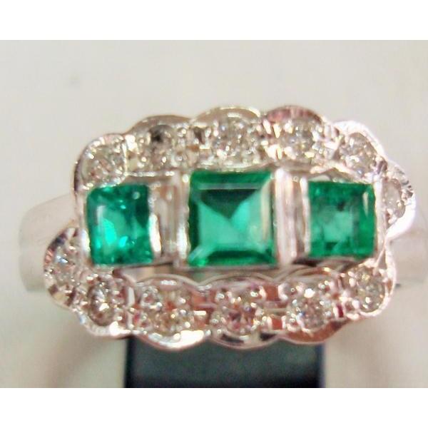 KX 豪華 指輪 Pt900 エメラルド 0.69ct ダイヤモンド 0.33ct 16号 高級  