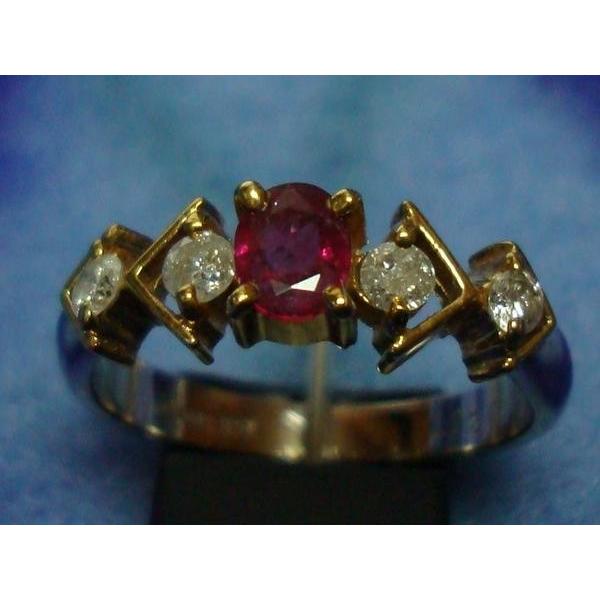 OU 美品 指輪 Pt900 K18 ダイヤモンド 0.20ct ルビー 0.33ct 可愛い  