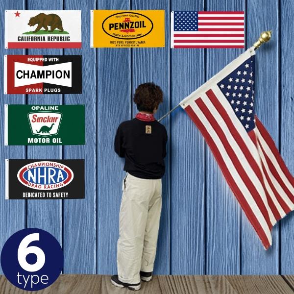 アメリカンなフラッグ インテリアにもオススメ！本場のガレージテイスト感が漂う、コットンフラッグが入荷いたしました！USAやCALIFORNIA、MOTOR COMPANYなど、アメリカンスタイルを演出する6柄です。大判サイズで存在感バツグン...