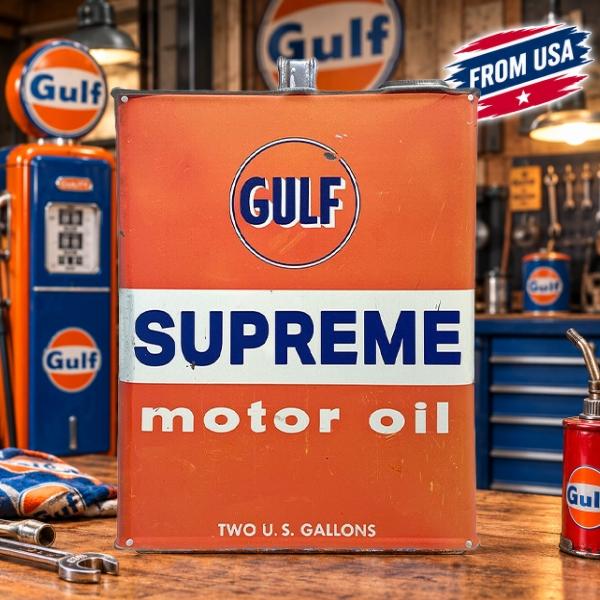 ガルフ ブリキ看板 ダイカット エンボス メタルサイン アメリカン 看板 ガレージ GULF SUPREME MOTOR OIL インテリア雑貨 アメリカン雑貨 レトロ 壁装飾品