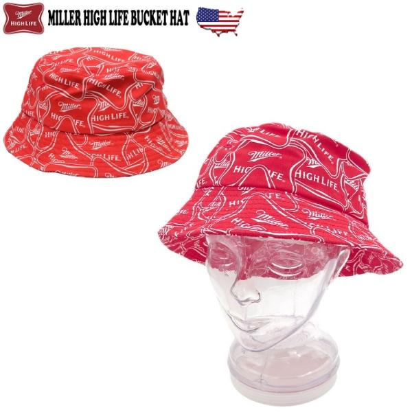 バケットハット メンズ ミラービール 総柄 レッド ハット 帽子 大きい