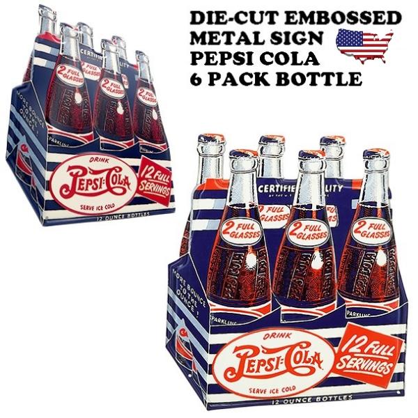 ペプシコーラグッズ ブリキ看板 アメリカン PEPSI COLA 6 PACK BOTTLE アンティーク おしゃれ ガレージ アメリカン雑貨 昭和  レトロ 屋外 ペプシ 壁掛け