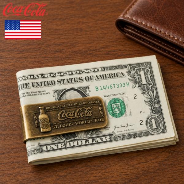 コカコーラ マネークリップ 金具 真鍮 札挟み 札束止 財布 コカ・コーラ グッズ アメリカ雑貨 キャッシュクリップ おしゃれ ヴィンテージ風 男性 40代 50代 60代