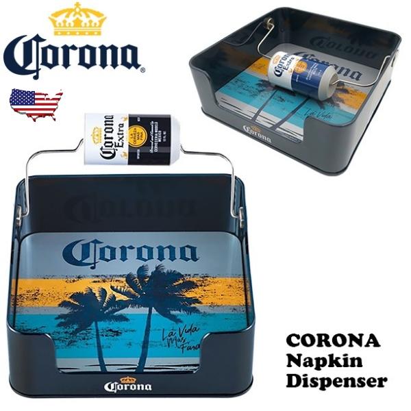 アメリカ直輸入CORONAビールマニア必須！実用的にもGOODです。ライセンス商品です！ブリキ製のコロナビール ナプキン ディスペンサーです。ナプキンディスペンサーにデザインされた「LA VIDA MAS FINA」は、コロナビールが展開す...