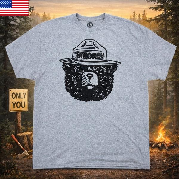 スモーキーベア Tシャツ 半袖 メンズ グレー アメリカン 2XL サイズ アメカジ ストリート 大きいサイズ BIGサイズ 綿 コットン インポートTシャツ キャラクター