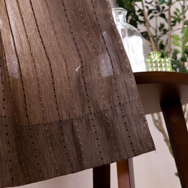 ドレープ 非遮光 カーテン 1枚入り ドット ストライプ 柄 幅100cm×丈135cm 片開き1枚 ブラウン カーテンフック取り付け済み