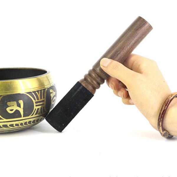 レザー持ち手 桃木スティックシンギングボウルスティック 革付き マレット 桃の木製 ウッド 打楽器スティック レザー持ち手