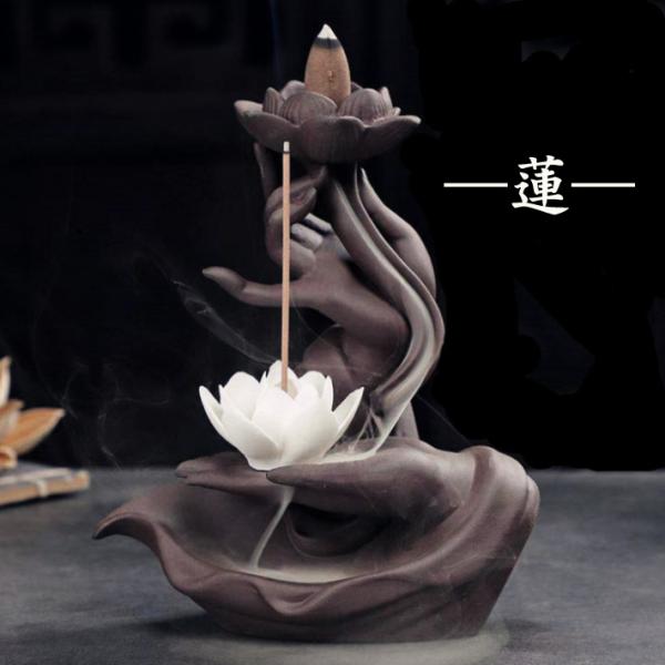流水香炉佛手 送料無料 香炉 倒流香炉佛手 蓮花 観音菩薩 禅 倒流香用