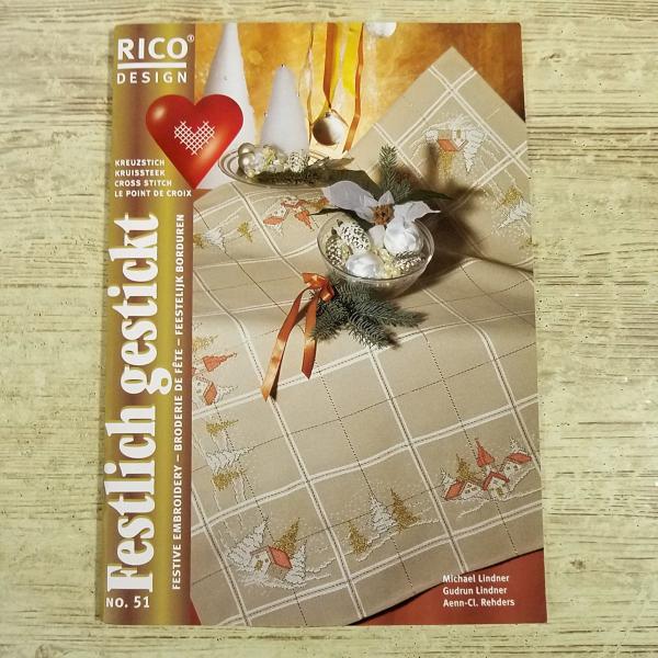 手芸系[クリスマスを彩るクロスステッチ図案集 Festlich gestickt: RICO DESIGN No.51] 洋書 4か国語表記 ドイツ 英語 オランダ フランス