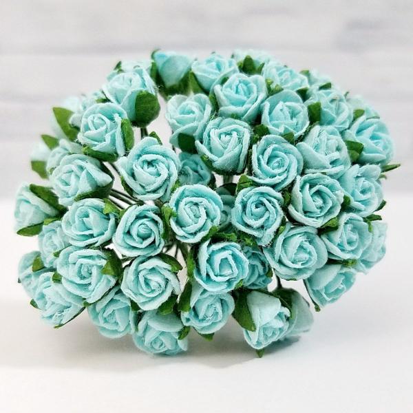 造花[ミニ・ペーパーフラワー バラ（ライトブルー #167） 直径約5-8mm  