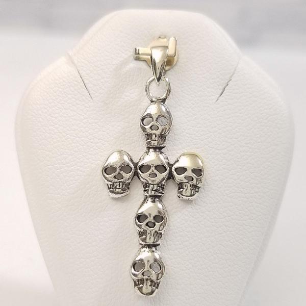 シルバーアクセサリー　ドクロ シルバーアクセ[シルバー925 ペンダント・トップ ドクロ・クロス 30mm